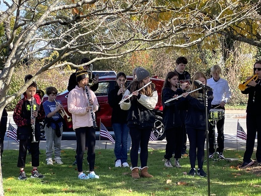 The Nauset Regional Middle School Band performs at last Saturday’s Veterans’ Day ceremony at Veterans Memorial Park in Orleans.  BEVERLY FULLER PHOTOS